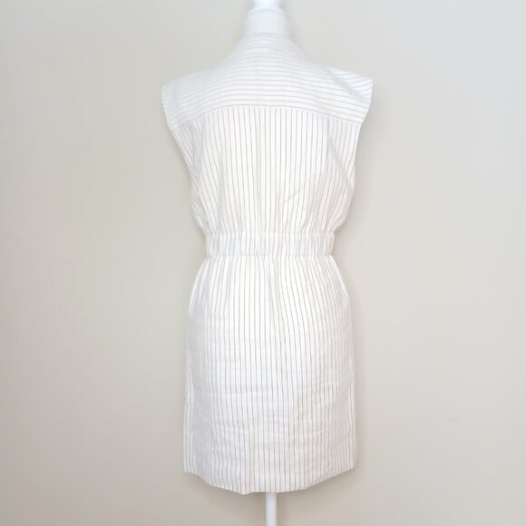 SANDRO Cosima Double Breasted Pinstriped Linen Blend Mini Dress Ecru Size 4 - Picture 5 of 12